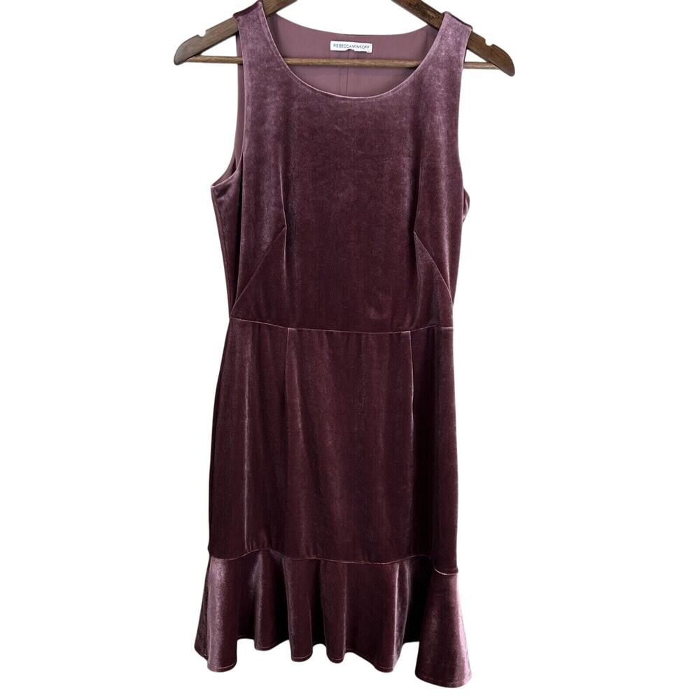 Rebecca Minkoff Dress M‎ Tiffany Ruffle Hem Purple Velvet Velour Party Cute